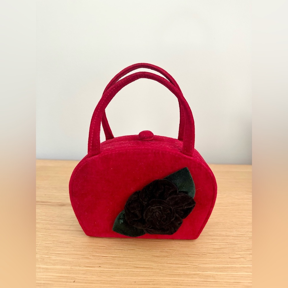 Sweet little vintage inspired red velvet floral bag